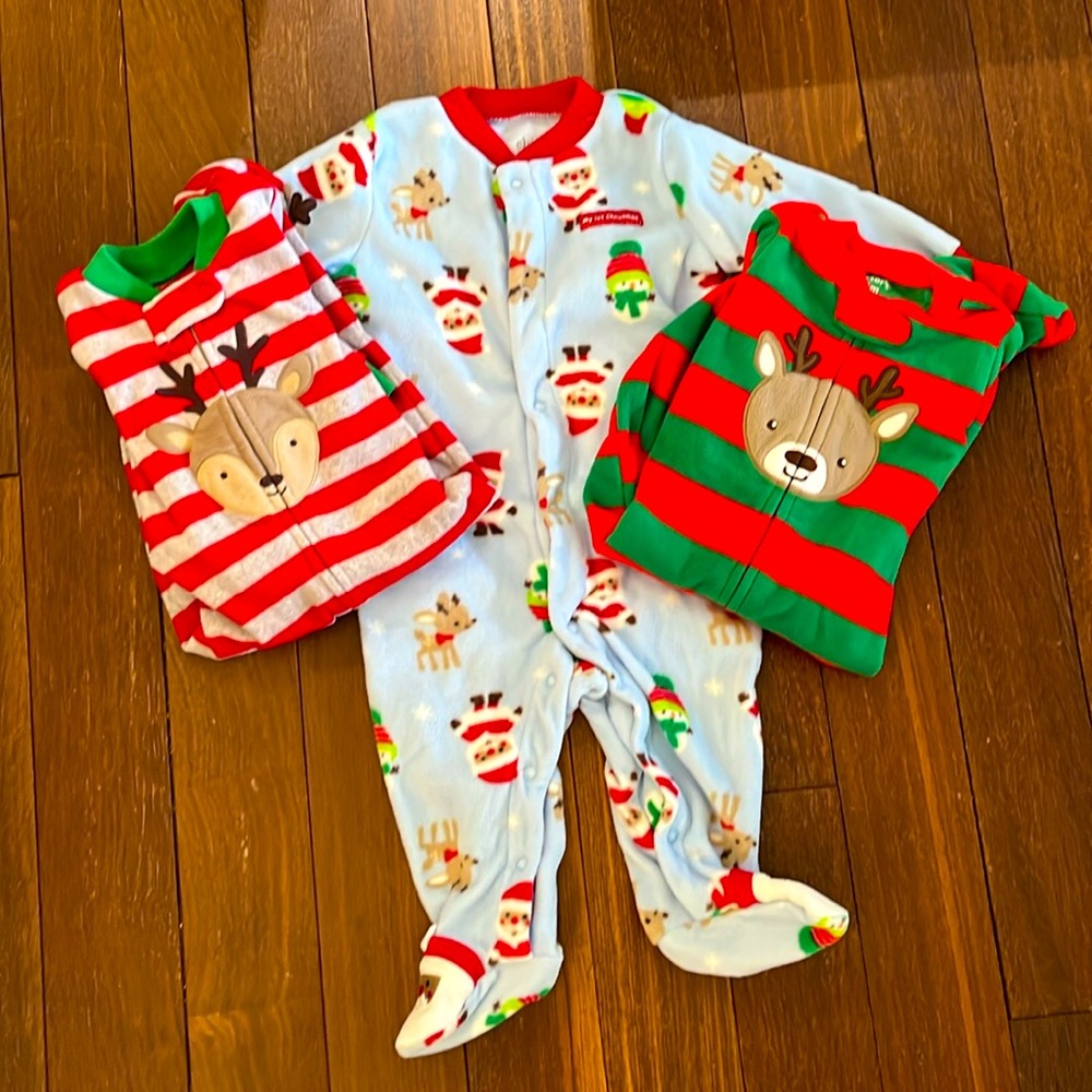 Lot of 3 baby carters Christmas pajamas. 6 months.